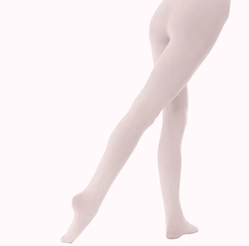 Beige tights worn by a person on a white background