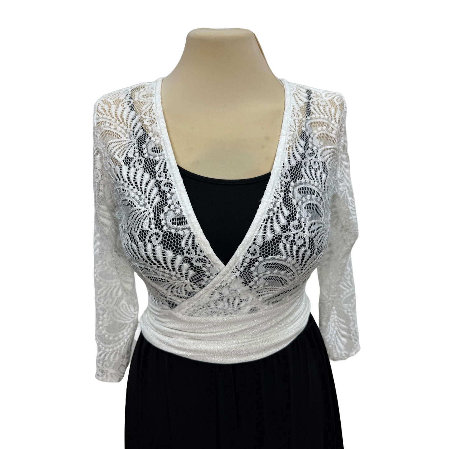 White Lace V-Neck Wrap Dance Top