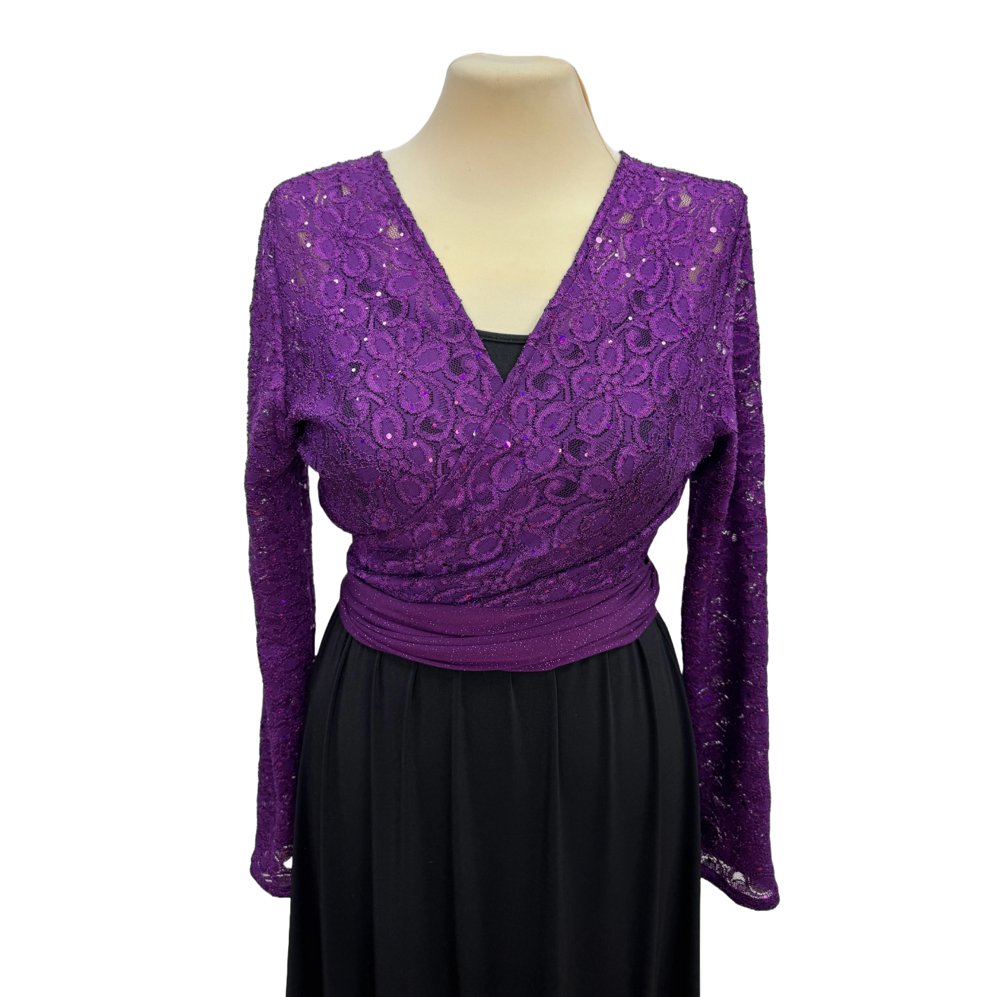 Purple Lace V-Neck Wrap Dance Top