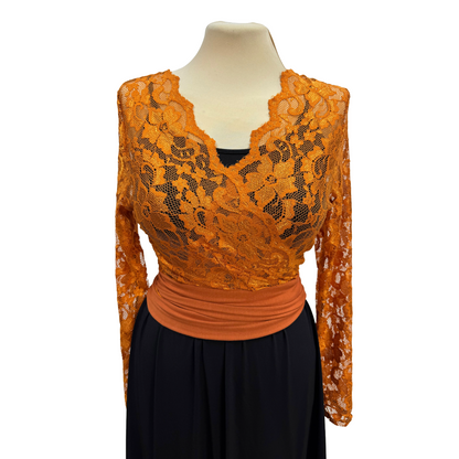 Bronze Lace V-Neck Wrap Dance Top