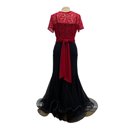 Red White Lace V-Neck Wrap Dance Top