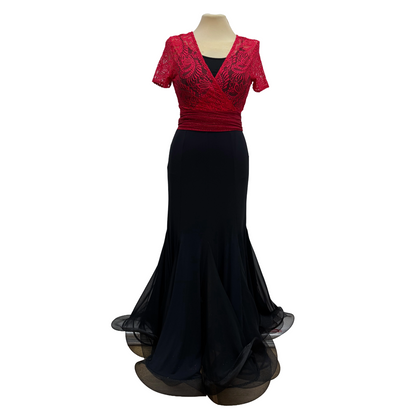Red White Lace V-Neck Wrap Dance Top