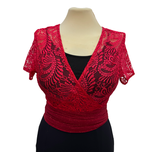 Red White Lace V-Neck Wrap Dance Top