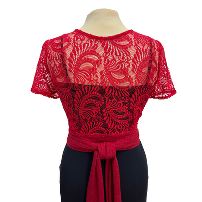 Red White Lace V-Neck Wrap Dance Top